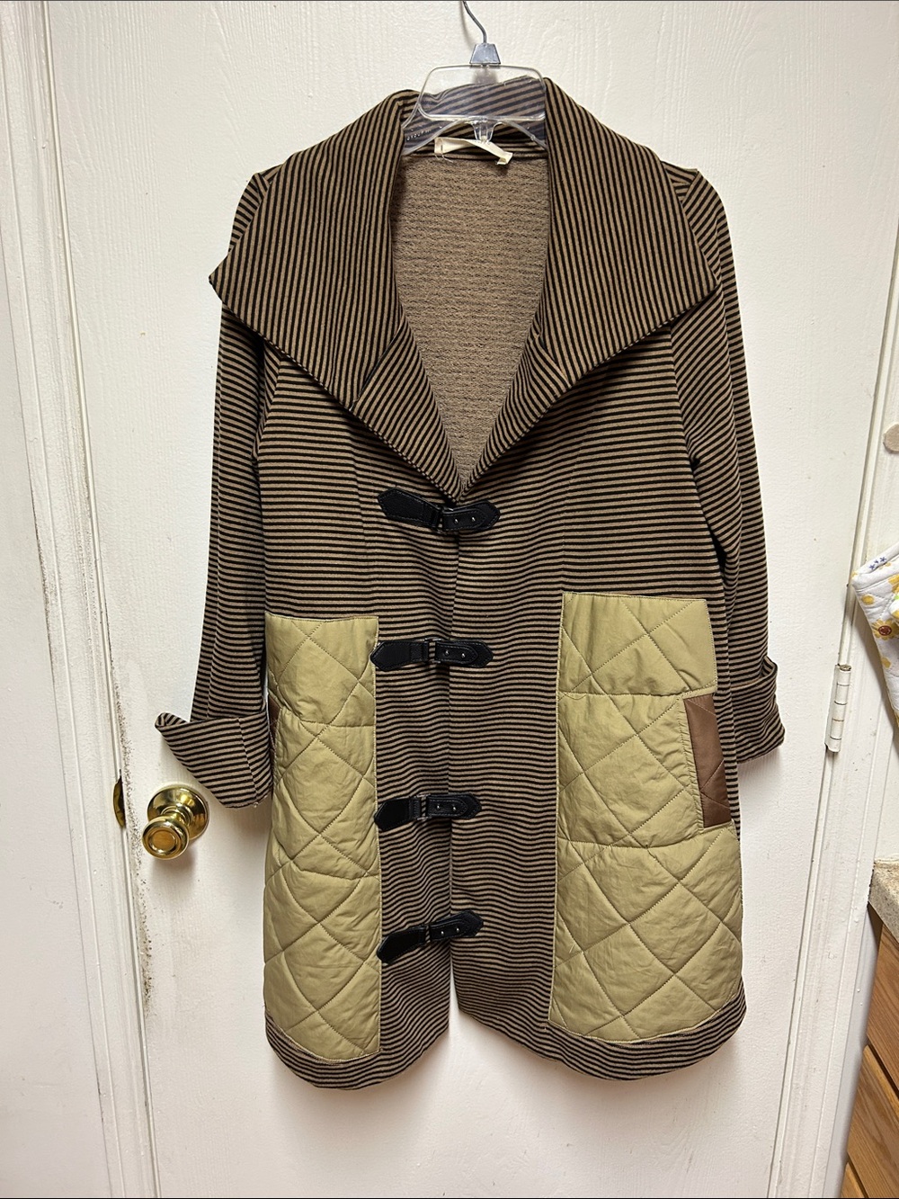 Urban Outfitters Brown & Tan Striped Trench with Quilted Pockets